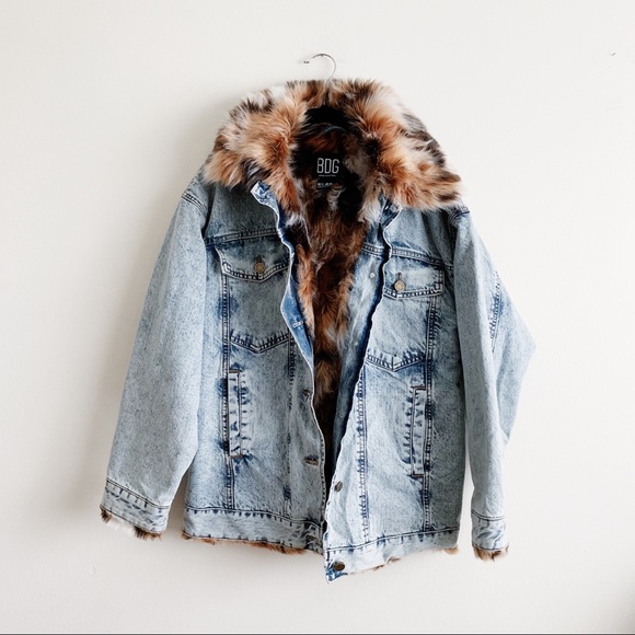 urban outfitters denim fur jacket